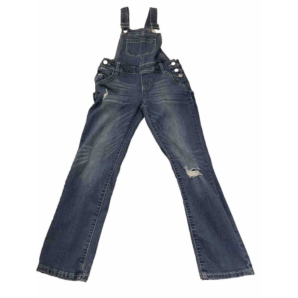 Arizona Jean Co Girls 10 Regular Denim Overalls Straight Leg Jeans Distressed